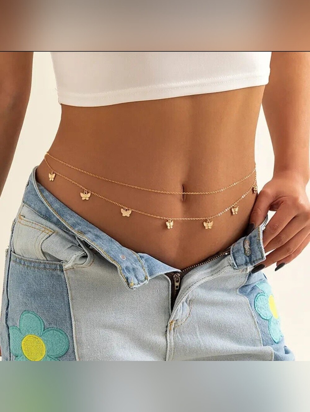 Butterfly Charm Gold Waist Chain Belly Chain - Picture 1 of 9